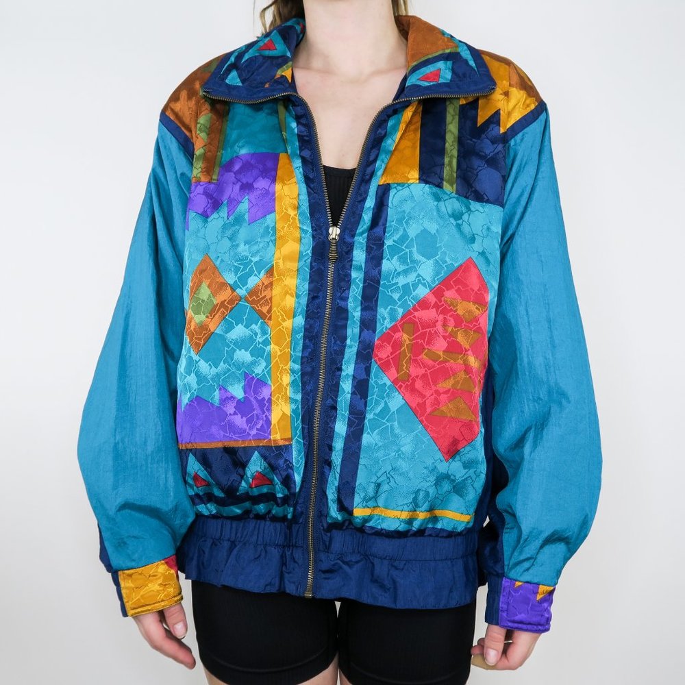 Vintage 80s Winterset Western Aztec Colorblock Windbreaker Jacket